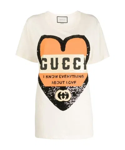 Gucci Printed Round Collar T-shirt In White