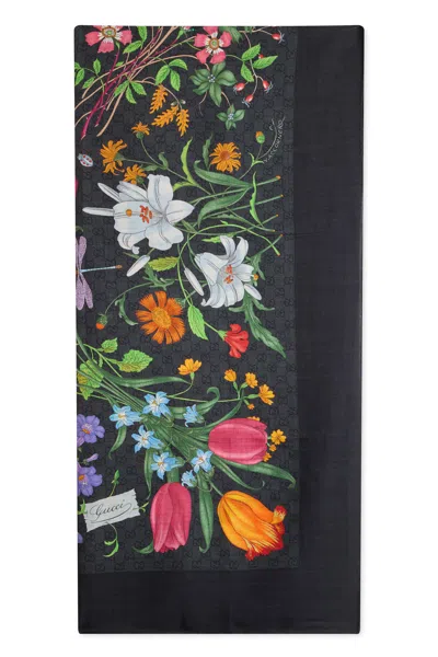 Gucci Printed Scarf In Silk And Wool In Multi