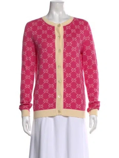 Pre-owned Gucci Printed Scoop Neck Sweater In Pink