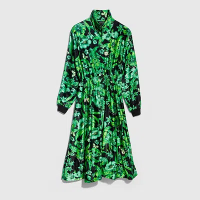 Gucci Printed Shiny Stretch Silk Long Dress In Green