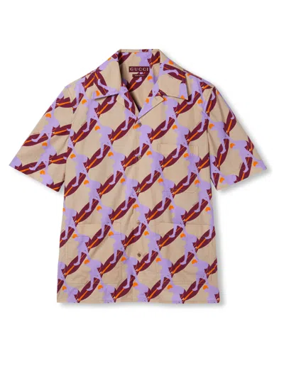 Gucci Printed Poplin Shirt In Nude