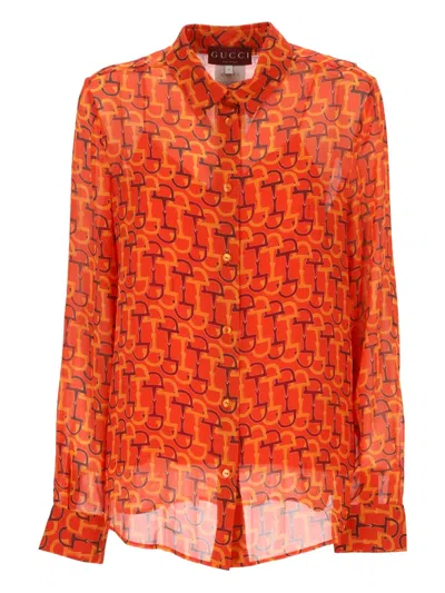 Gucci Allover Print Long Sleeve Collared Shirt In Gold