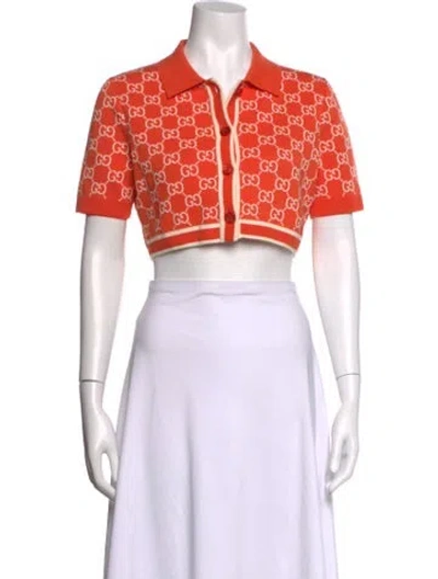Pre-owned Gucci Printed Short Sleeve Polo In Orange