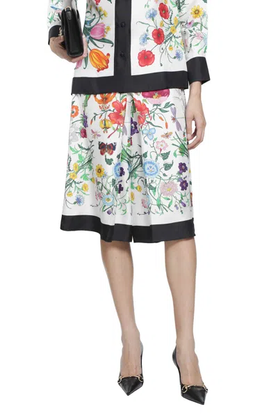 Gucci Printed Silk Bermuda Pants In White