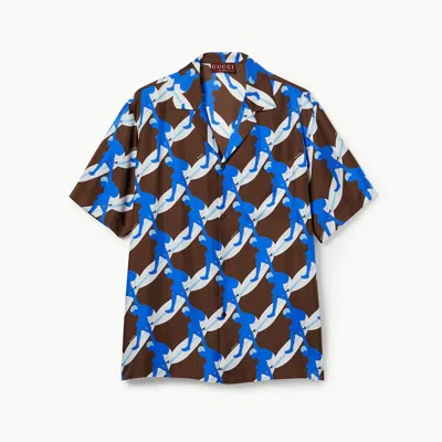 Gucci Printed Silk Bowling Shirt In Brown