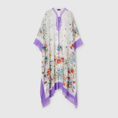 Gucci Printed Silk Cape Dress In Multi