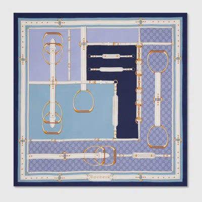Gucci Printed Silk Carré In Blue