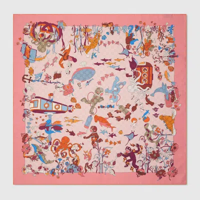 Gucci Printed Silk Carré In Pink