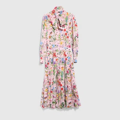 Gucci Flora Print Silk Shirt Dress In Pink Multicolor