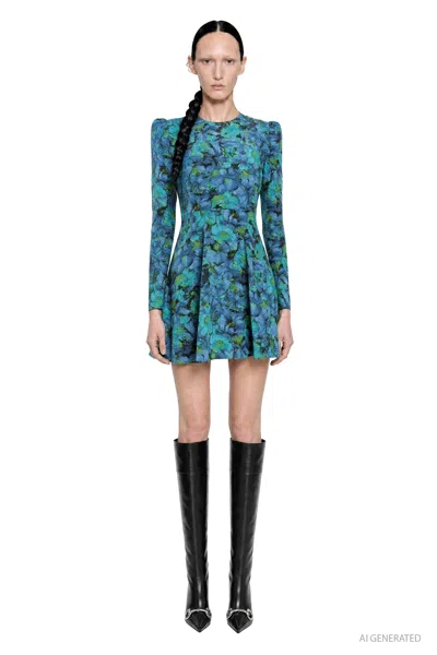 Gucci Printed Silk Crepe De Chine Dress In Blue