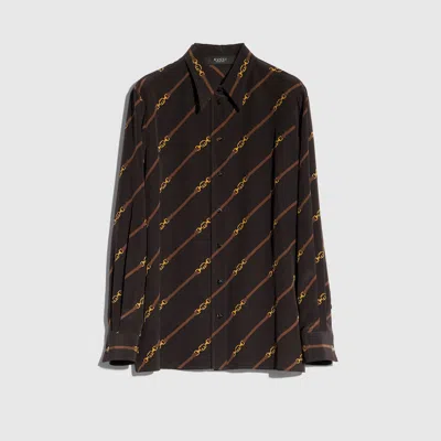 Gucci Printed Silk Crêpe De Chine Shirt In Brown