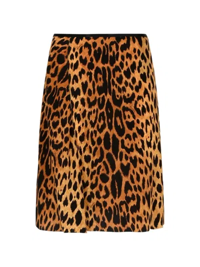 Gucci Printed Silk Crêpe De Chine Skirt In Brown