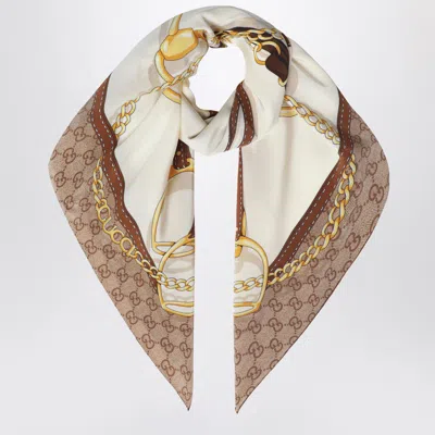 Gucci Printed Silk Crepe Square Scarf In Brown