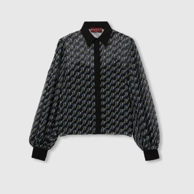 Gucci Printed Silk Creponne Shirt In Black