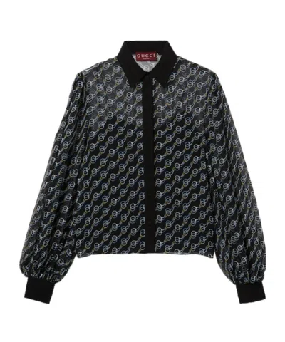 Gucci Printed Silk Creponne Shirt In Black