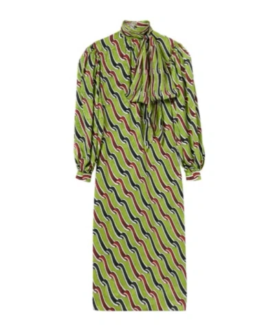 Gucci Printed Silk Dress In Green