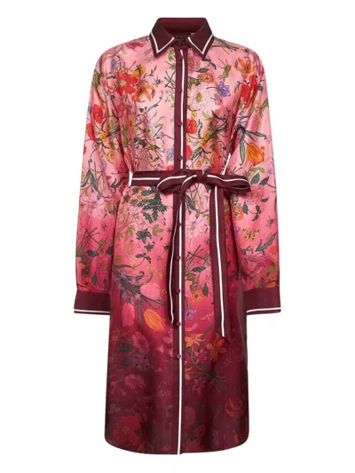 Gucci Bordeaux Gradient Dress With Removable Belt And All-over Flora Print In Silk Woman In Multi