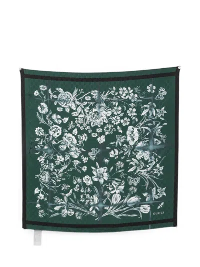 Gucci Silk Floral-print Logo-print Square Scarf In Multi