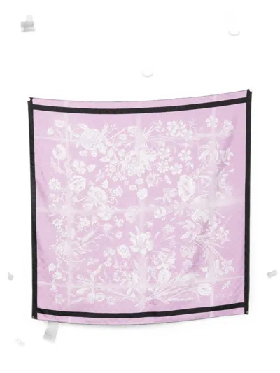 Gucci Printed Silk Foulard In Pink