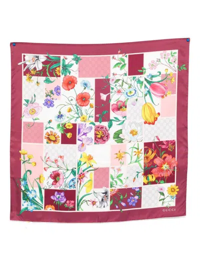 Gucci Printed Silk Foulard In Pink