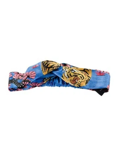 Pre-owned Gucci Printed Silk Headband W/tags In Blue