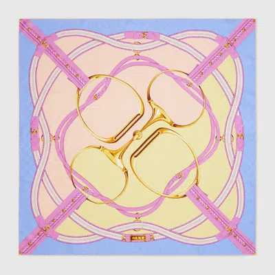 Gucci Gg Horsebit Silk Jacquard Scarf In Blue