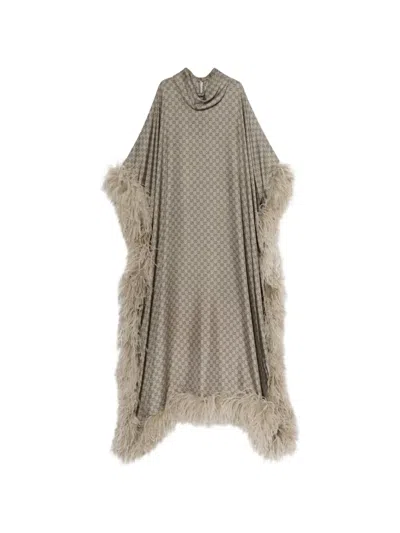 Gucci Women Long Printed Silk Twill Dress In Brown