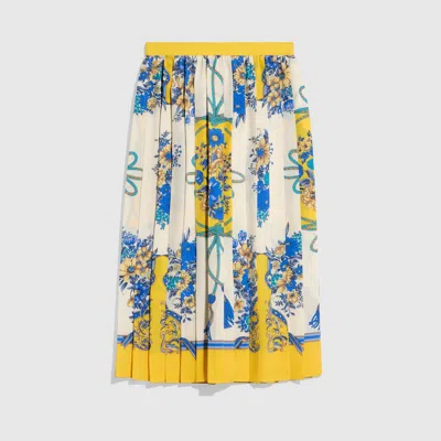 Gucci Printed Silk Midi Skirt In Blue