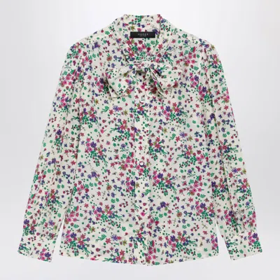 Gucci Printed Silk Mini Shirt With Bow In Multi