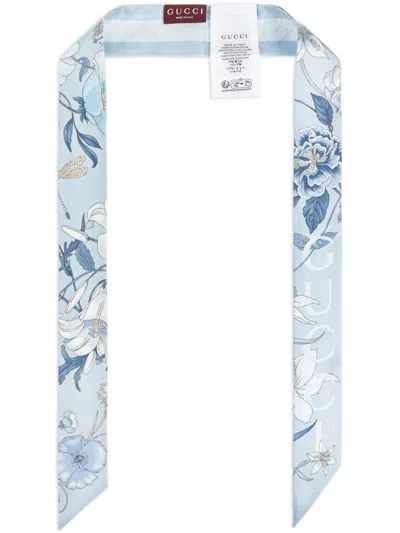 Gucci Printed Silk Neck Bow In Blue