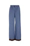 Gucci Silk Pant With Printed Pattern And Contrasting Hem In Blue