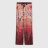 Gucci Floral Print Wide Leg Trousers With Elastic Waistband In Gold