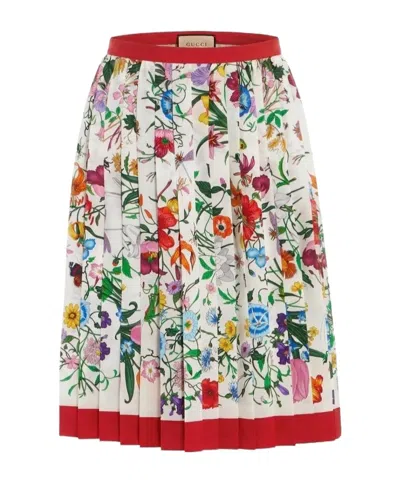 Gucci Printed Silk Pleated Skirt In Multi