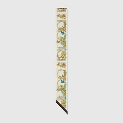 Gucci Animal And Floral Print Silk Neck Bow In White
