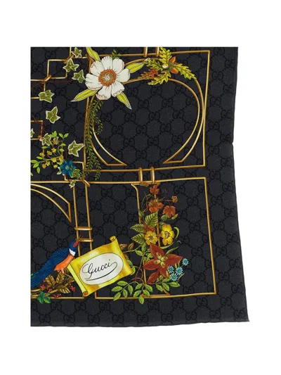 Gucci Printed Silk Scarf In Black