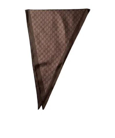 Gucci Printed Silk Scarf In Brown