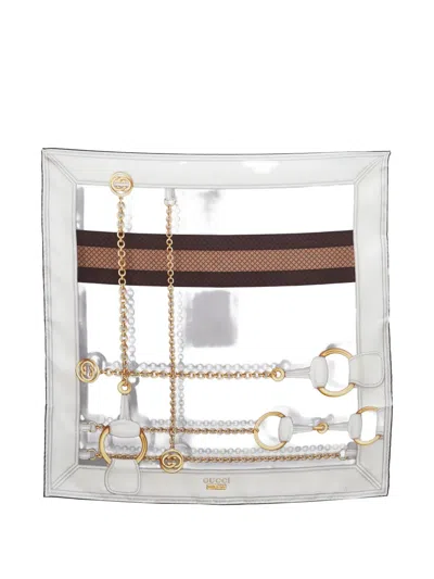 Pre-owned Gucci Printed Silk Scarf In Gray