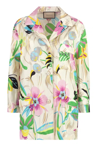 Gucci Floral Printed Oversized Shirt In White