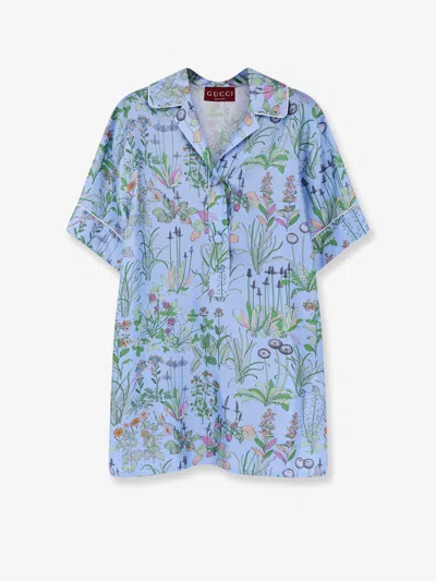Gucci Printed Silk Shirt In Blue