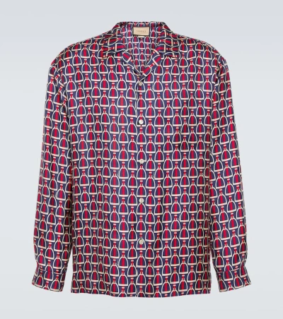 Gucci Printed Silk Shirt In Blue/red/mc
