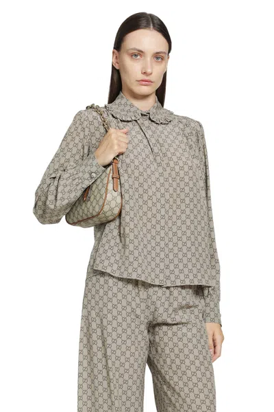 Gucci Printed Silk Shirt In Brown