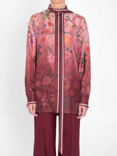 Gucci Printed Silk Shirt In Burgundy
