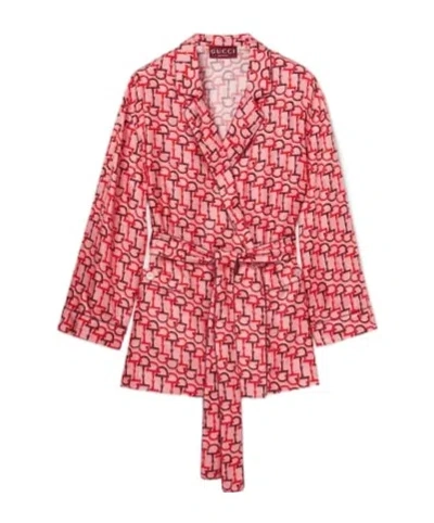 Gucci Printed Silk Shirt With Self-tie In Pink