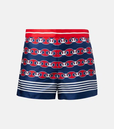 Gucci Printed Silk Shorts In Blue
