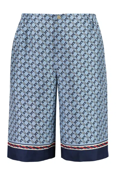 Gucci Geometric Square G Silk Shorts In Blue