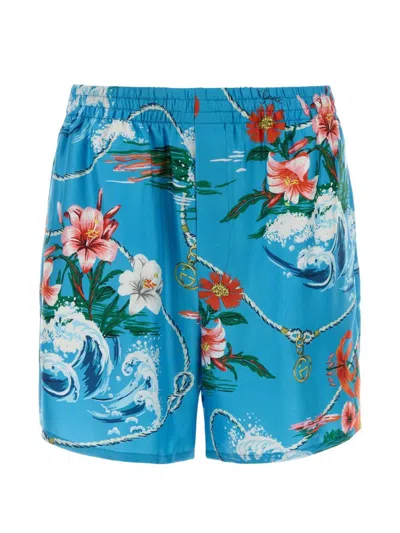 Gucci Printed Silk Shorts In Blue