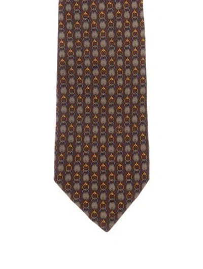 Pre-owned Gucci Printed Silk Tie In Brown