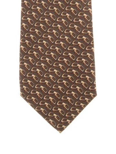 Pre-owned Gucci Printed Silk Tie In Brown