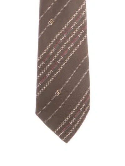 Pre-owned Gucci Printed Silk Tie In Brown