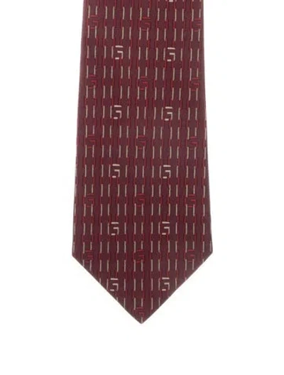 Pre-owned Gucci Printed Silk Tie In Burgundy